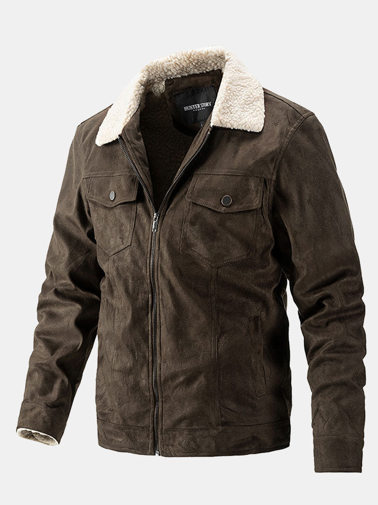 Men's Teddy-Lined Faux Suede Jacket – Warm Winter Zip-Up Outerwear
