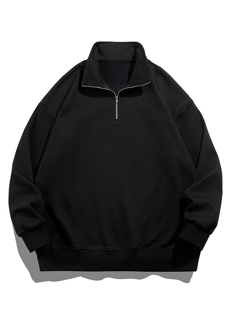 Men's Teddy Fleece Lined Half Zip Sweatshirt with Stand Collar