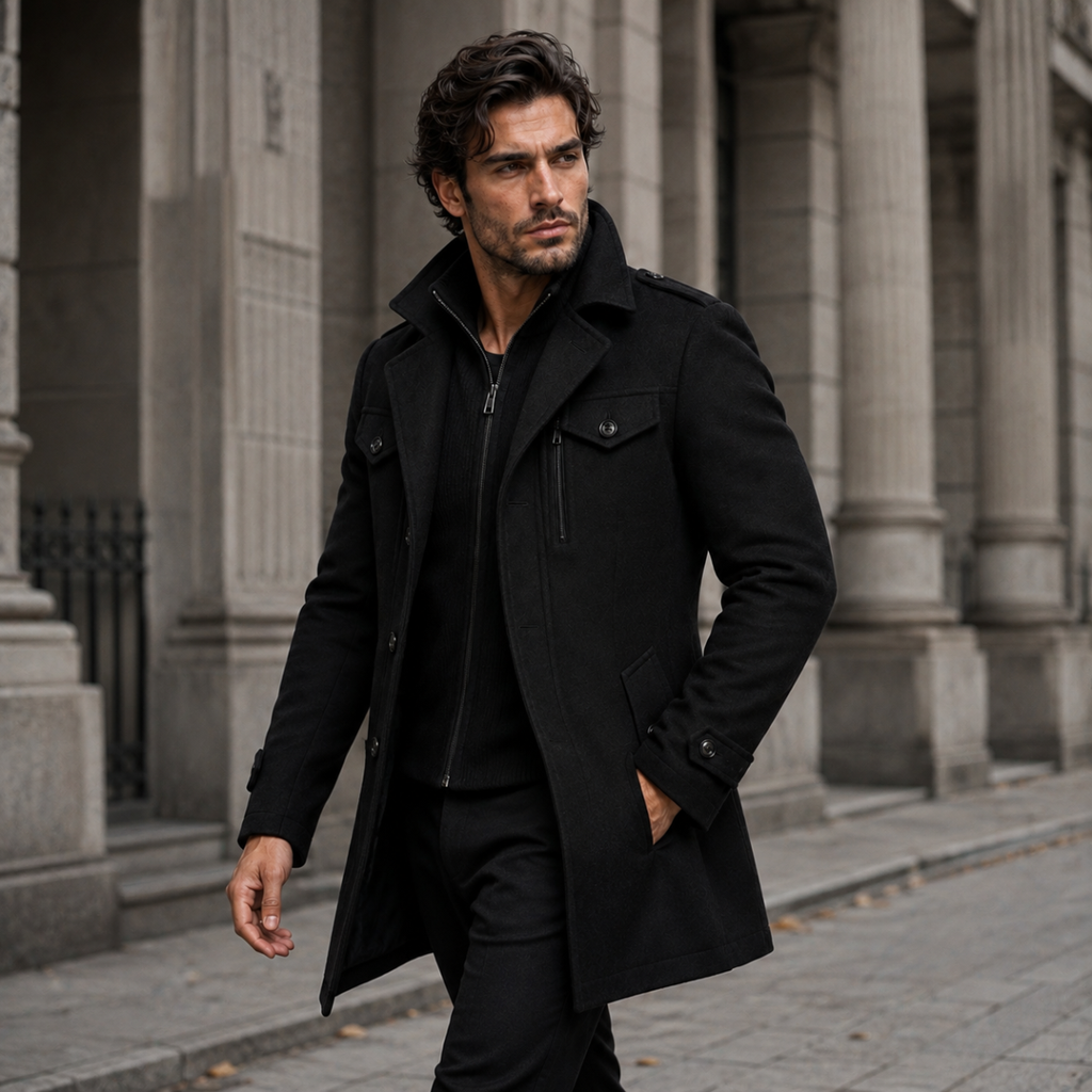 Men's Double-Layer Warm Coat – Zip Inner Layer and Button Front