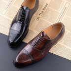 Men's Leather-Look Brogue Dress Shoes – Formal Lace-Up
