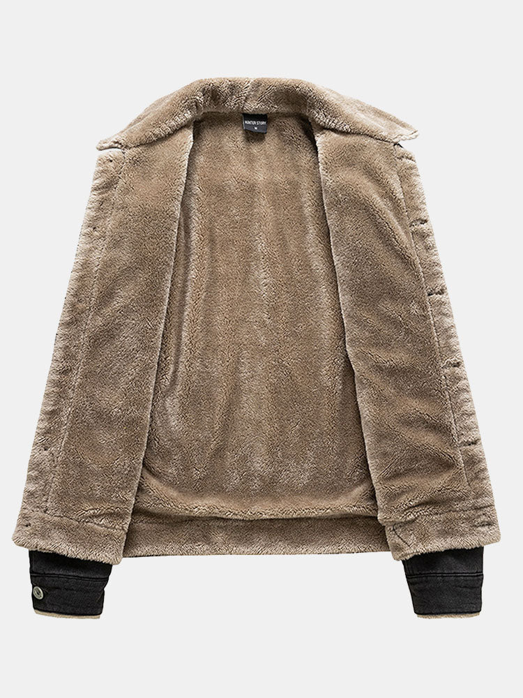 Men's Sherpa-Lined Denim Jacket with Button Front
