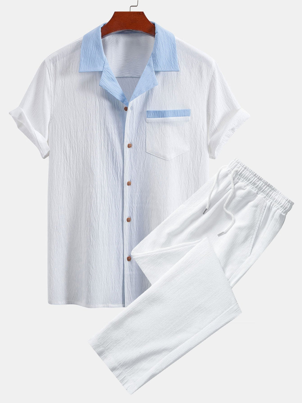 Men's Contrast Texture Shirt and Trouser Set – Cuban Collar