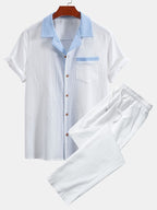 Men's Contrast Texture Shirt and Trouser Set – Cuban Collar