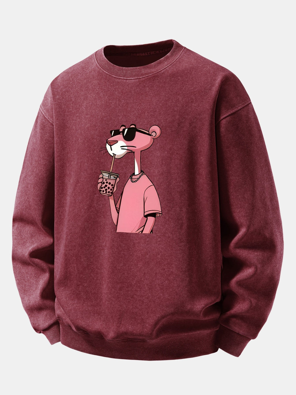Men's Vintage Washed Cotton Sweatshirt with Pink Panther Graphic
