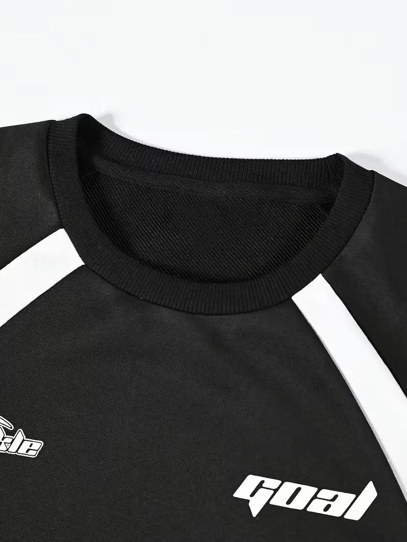Men's Colour-Block Raglan Sweatshirt with Front Print