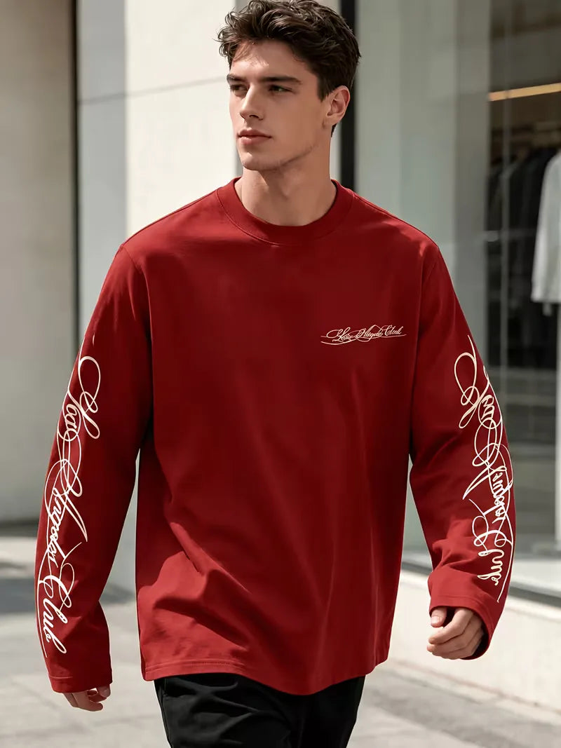 Men's Crew-Neck Longsleeve with Script Graphics – Six Colours