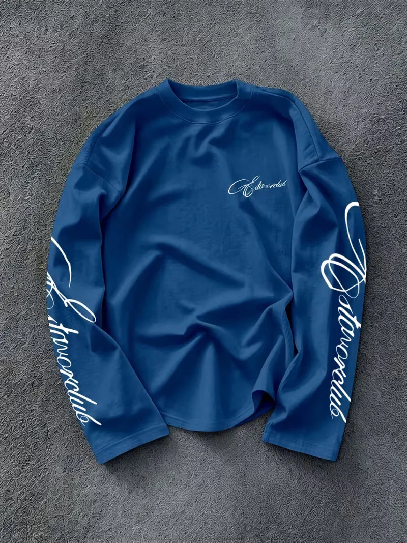 Men's Crew-Neck Longsleeve with Script Sleeve Print