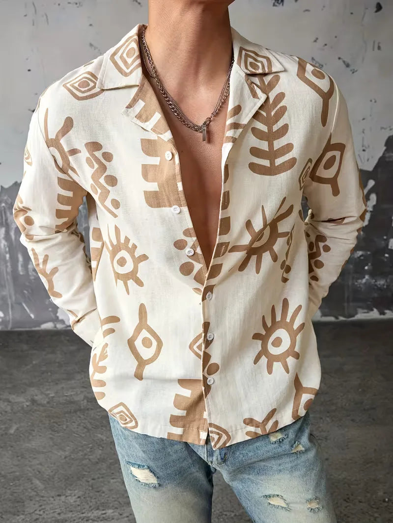 Men's Abstract Print Long Sleeve Shirt