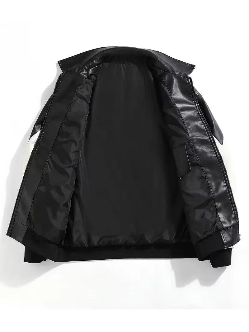 Men's Colour-Block Faux Leather Jacket