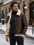 Men's Leather-Look Aviator Jacket – Faux Shearling Lining