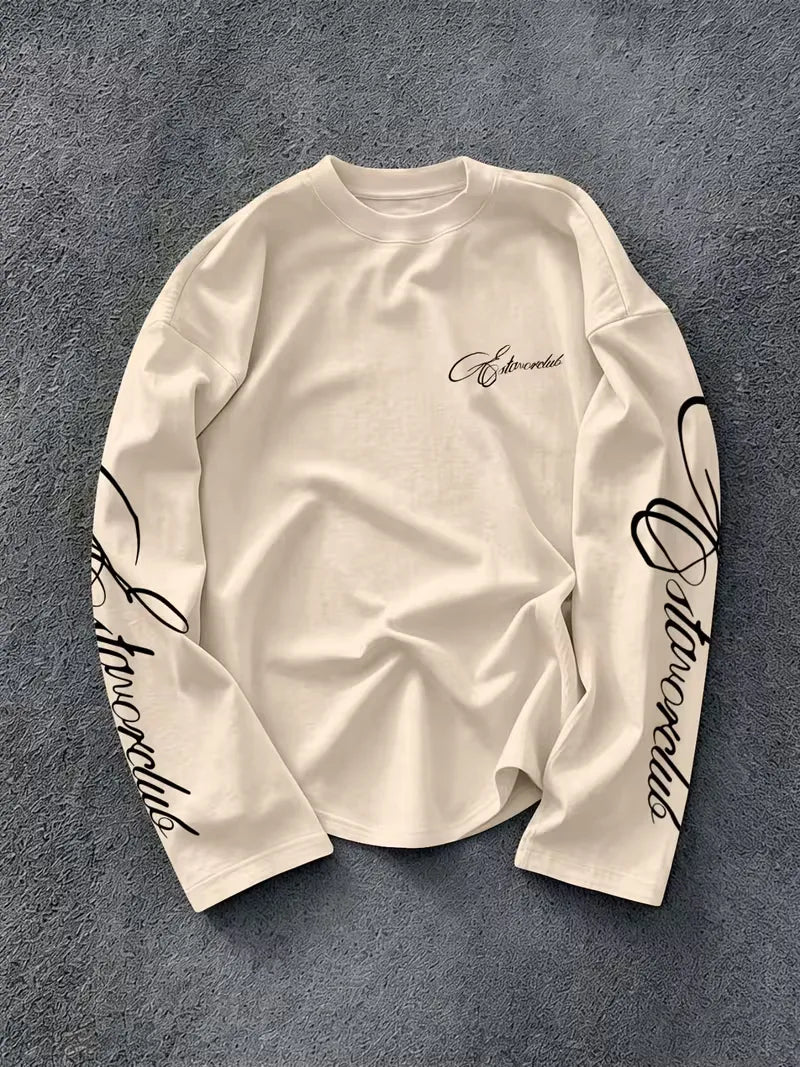 Men's Crew-Neck Longsleeve with Script Sleeve Print