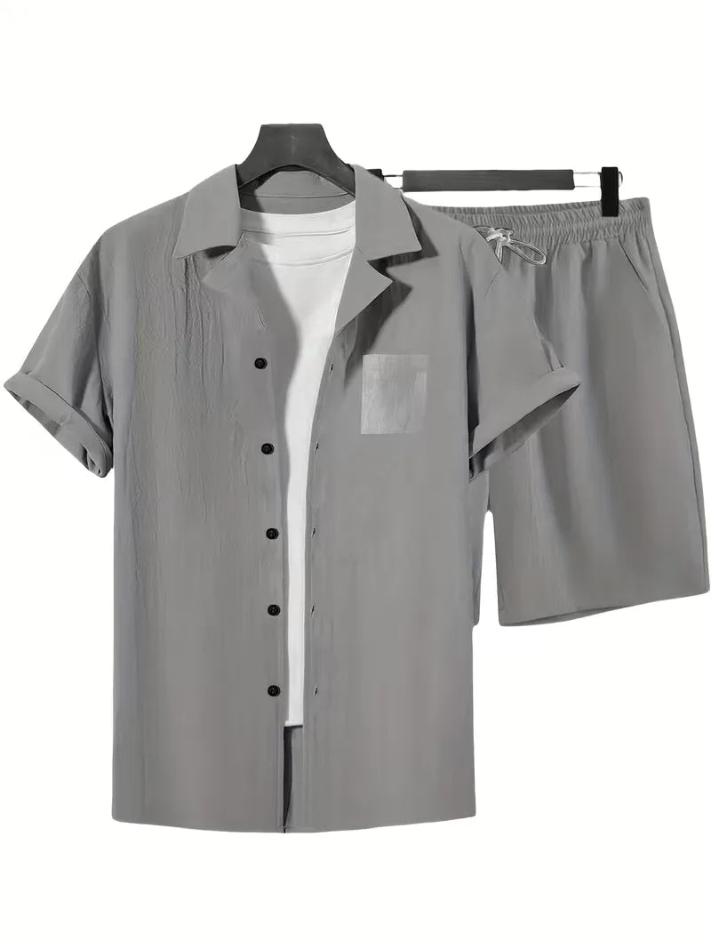 Men's Short Sleeve Shirt and Shorts Set in Apricot