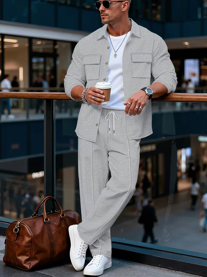 Men's Button-Up Bomber Jacket with Chest Pockets