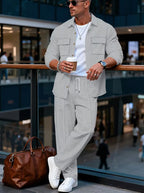 Men's Button-Up Bomber Jacket with Chest Pockets