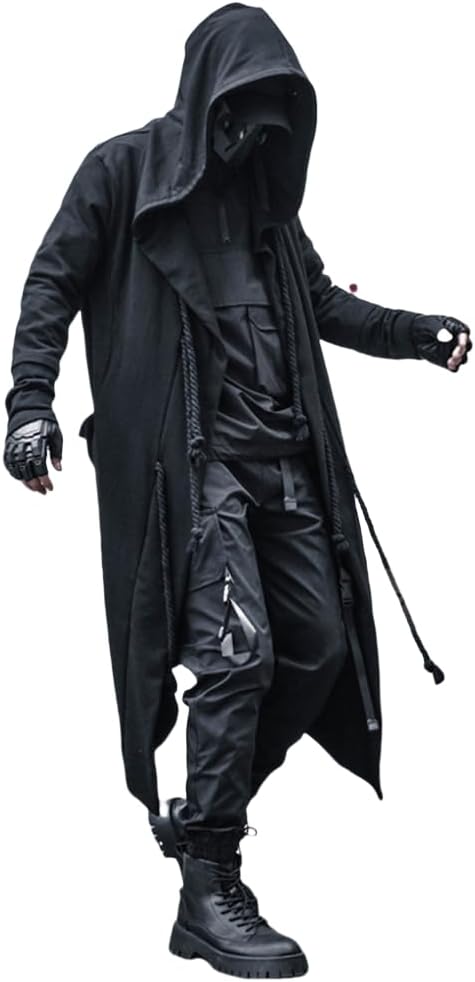 Men's Gothic Longline Hooded Cardigan with Draped Front