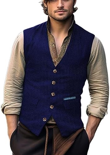 Men's Herringbone Tweed Waistcoat with Decorative Buttons