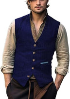 Men's Herringbone Tweed Waistcoat with Decorative Buttons
