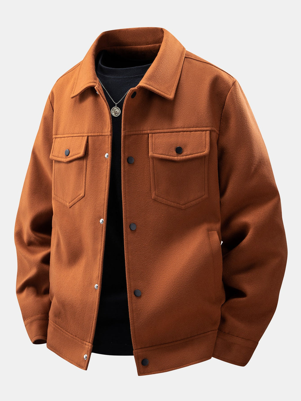 Men's Wool-Look Utility Jacket – Relaxed Snap-Button Overshirt