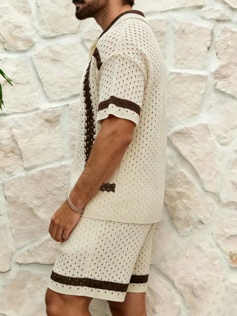 Men's Contrast Print Shirt and Shorts Set