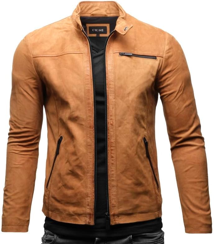 Men's Vintage leather-look Stand-Collar Jacket