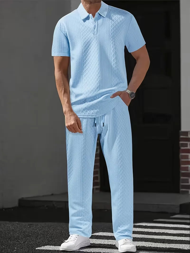 Men's Jacquard Polo and Trouser Lounge Set