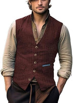 Men's Herringbone Tweed Waistcoat with Decorative Buttons
