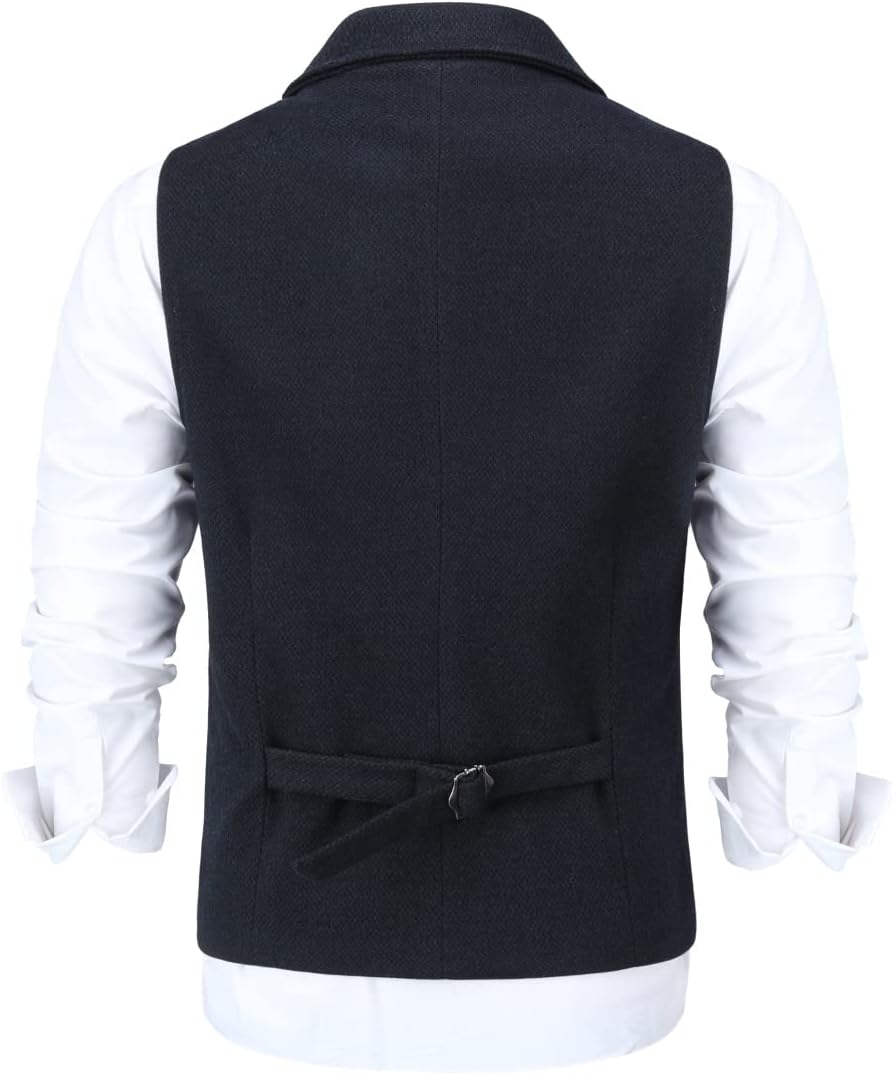 Men's wool-blend Tweed Waistcoat with Notched Lapels and Patch Pockets