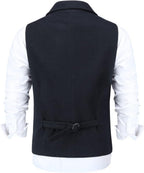 Men's wool-blend Tweed Waistcoat with Notched Lapels and Patch Pockets