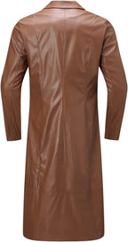 Men's Faux Leather Trench Coat with Notched Lapels