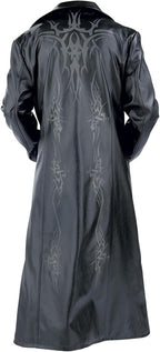 Men's Long Faux Leather Coat with Zip Front and Wide Collar