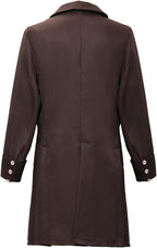 Men's Vintage Long Coat with Button Front and Turn-Back Cuffs