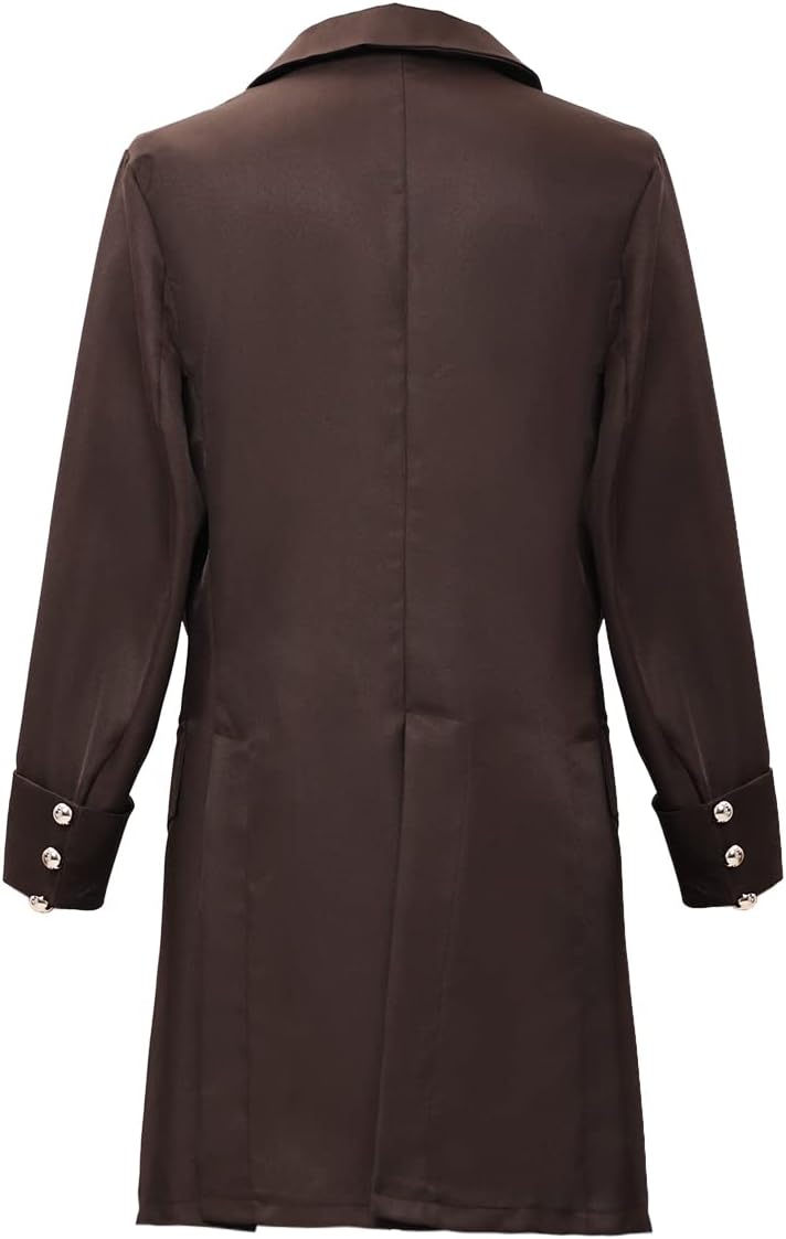 Men's Vintage Long Coat with Button Front and Turn-Back Cuffs