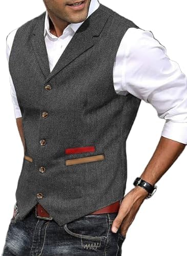 Men's Textured Tweed Waistcoat with Notched Lapels