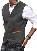 Men's Textured Tweed Waistcoat with Notched Lapels