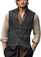 Men's Herringbone Tweed Waistcoat with Decorative Buttons