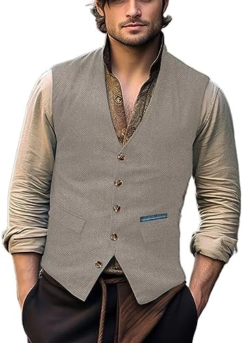 Men's Herringbone Tweed Waistcoat with Decorative Buttons