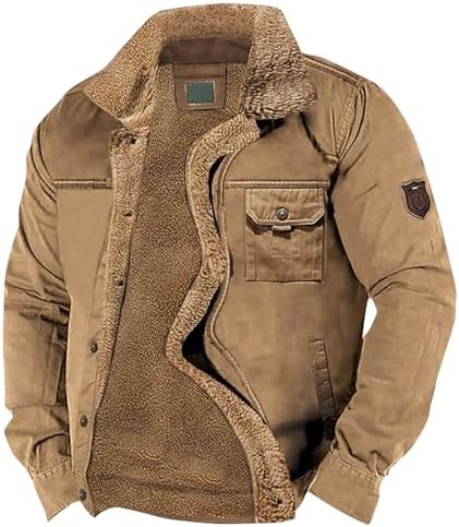 Men's Fleece-Lined Winter Jacket – Sherpa Collar Multi-Pocket Utility Layer