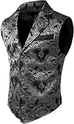 Men's Jacquard Formal Waistcoat – Ornate Single-Breasted Tailored Vest