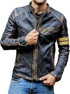 Men's Distressed leather-look Café Racer Biker Jacket