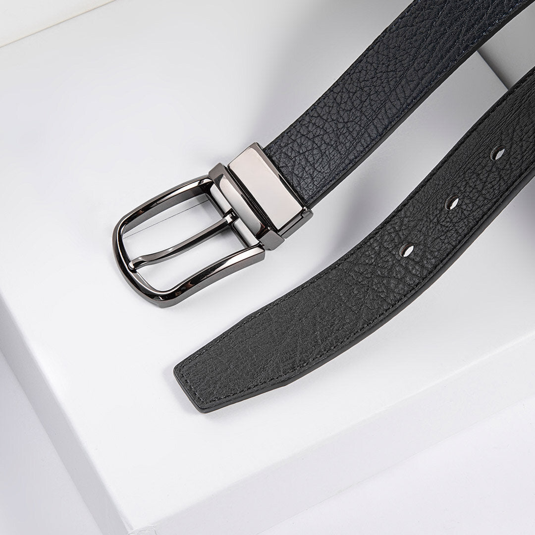 Men's Reversible leather-look Belt – Rotating Buckle Adjustable Waist Strap