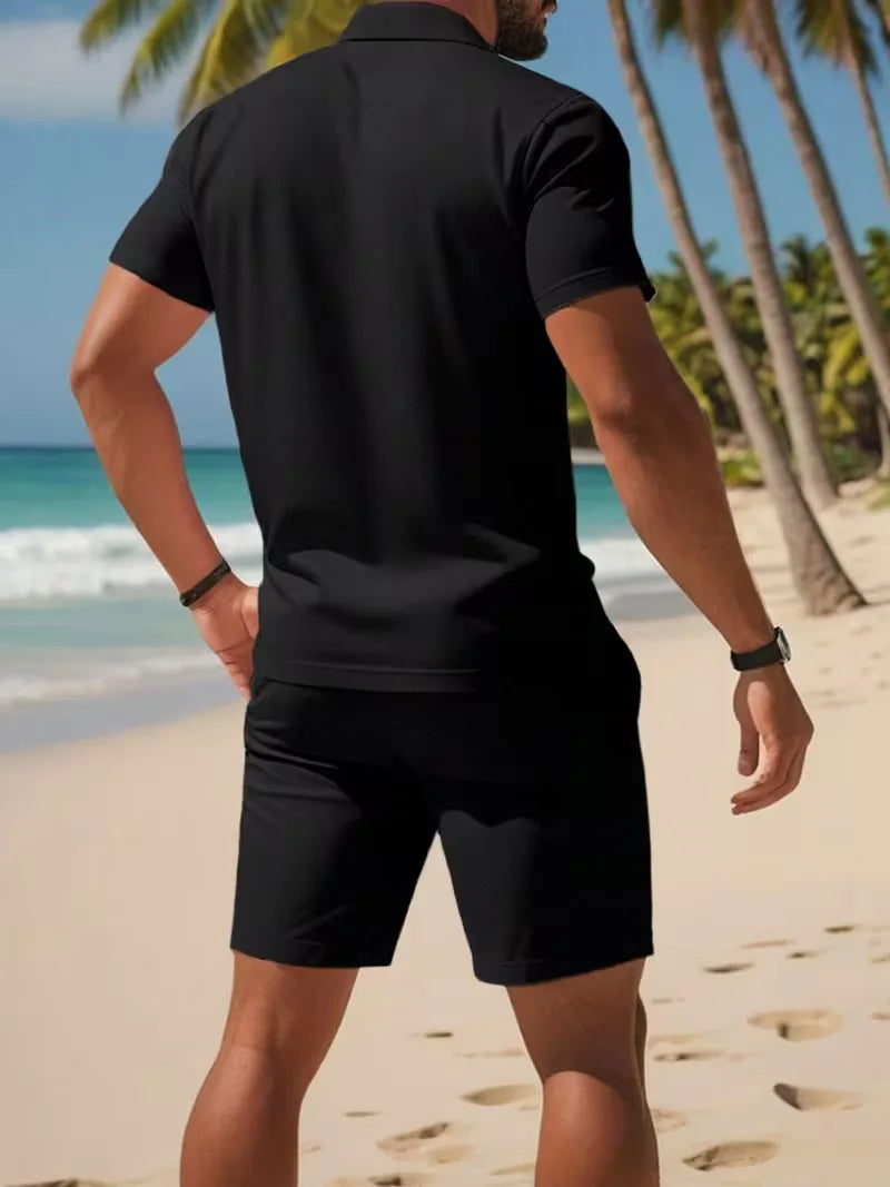 Men's Polo and Shorts Summer Set in Light Blue
