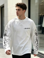 Men's Crew-Neck Longsleeve with Script Graphics – Six Colours