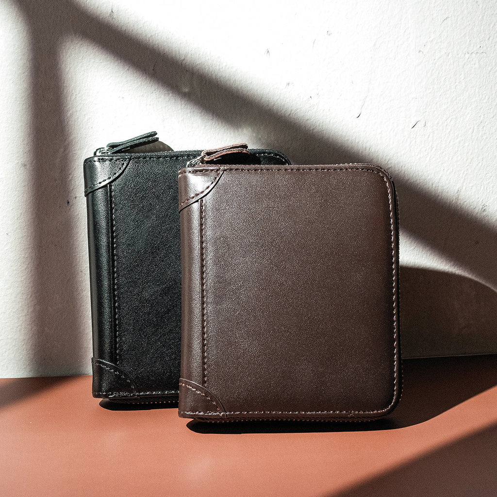 Men's leather-look RFID Wallet – Large-Capacity Zip-Around Card Organiser