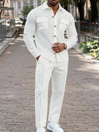Men's Button-Up Bomber Jacket with Chest Pockets