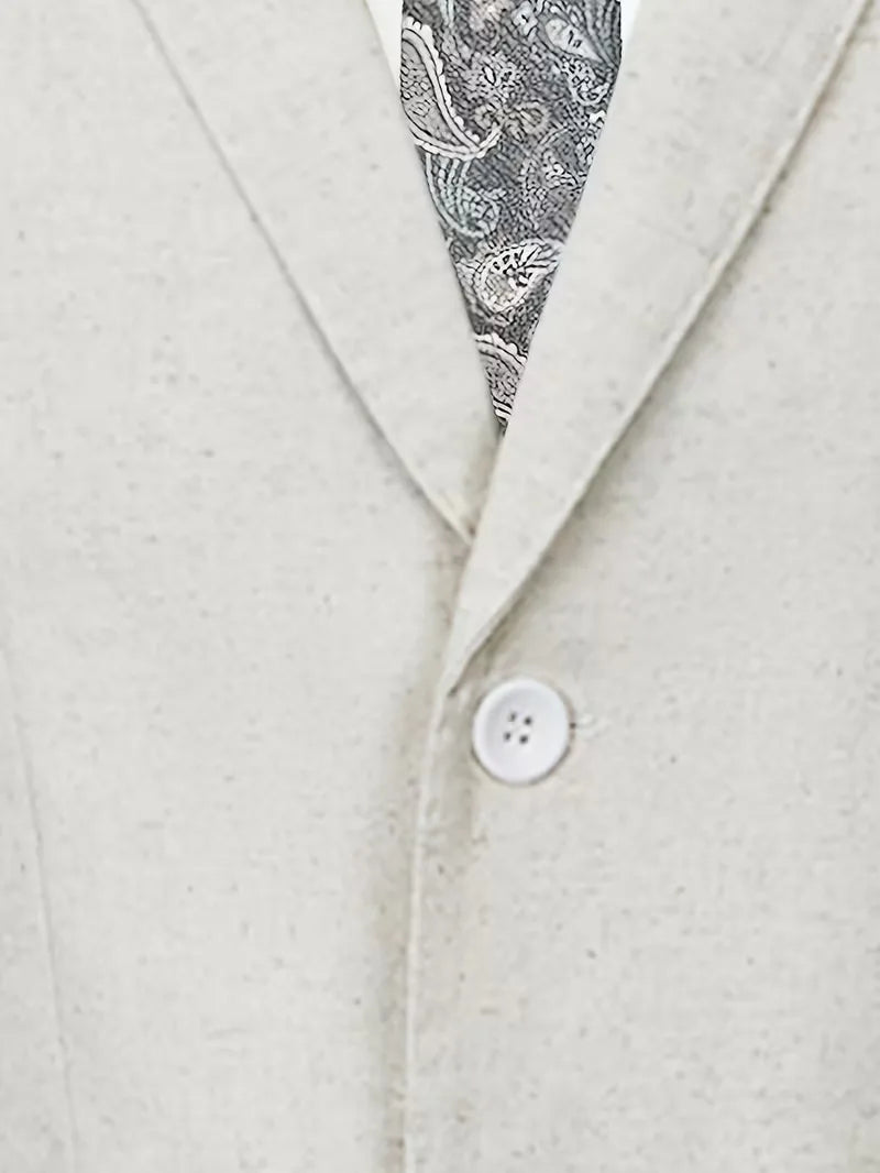 Men's Slim-Fit Linen Suit in Beige
