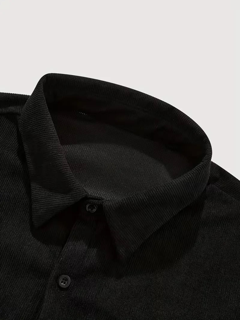 Men's Ribbed Long Sleeve Shirt with Chest Pocket