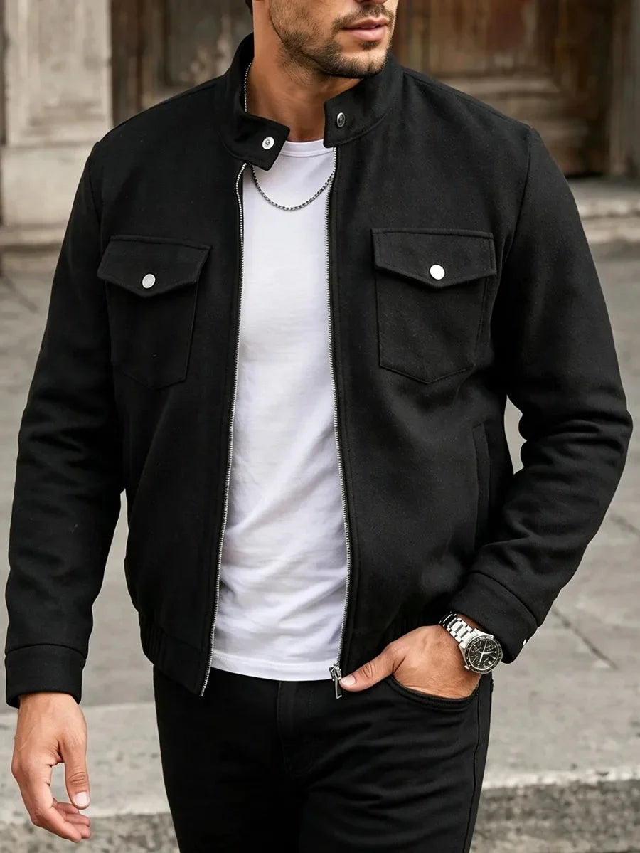 Men's Bomber Jacket with Collared Neckline