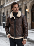 Men's Leather-Look Aviator Jacket – Faux Shearling Lining
