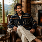 Men's Jacquard Shawl-Collar Cardigan – Patterned Knit