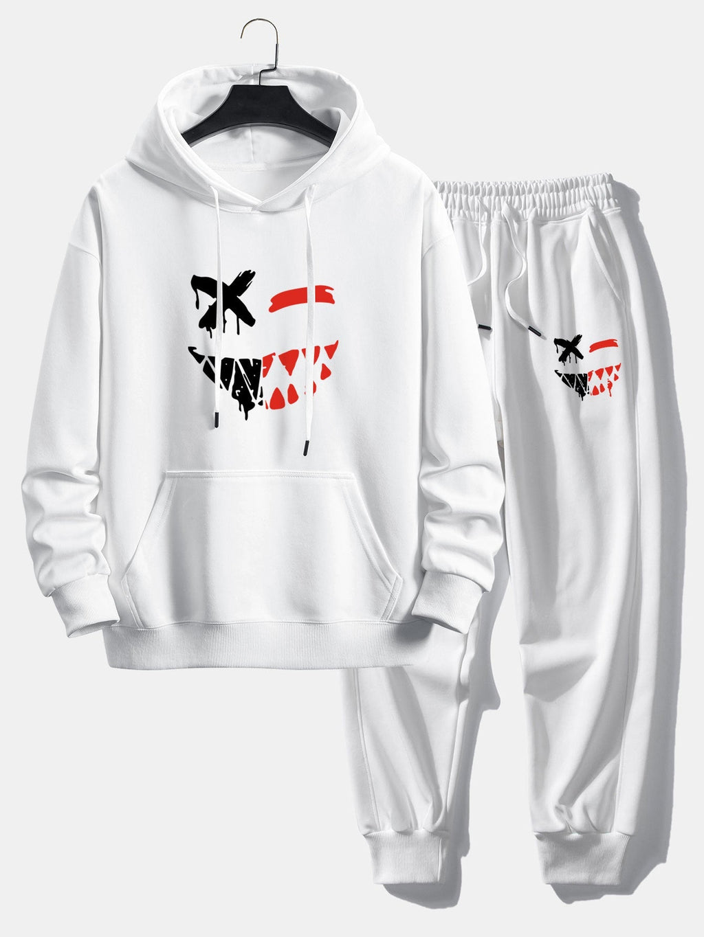 Men's Casual Two-Piece Tracksuit – Cotton Blend Printed Hoodie